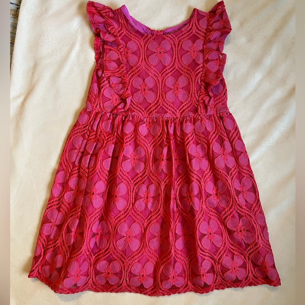 Perfect condition. Hot pink dress with lace flowers. Good buttons on back.